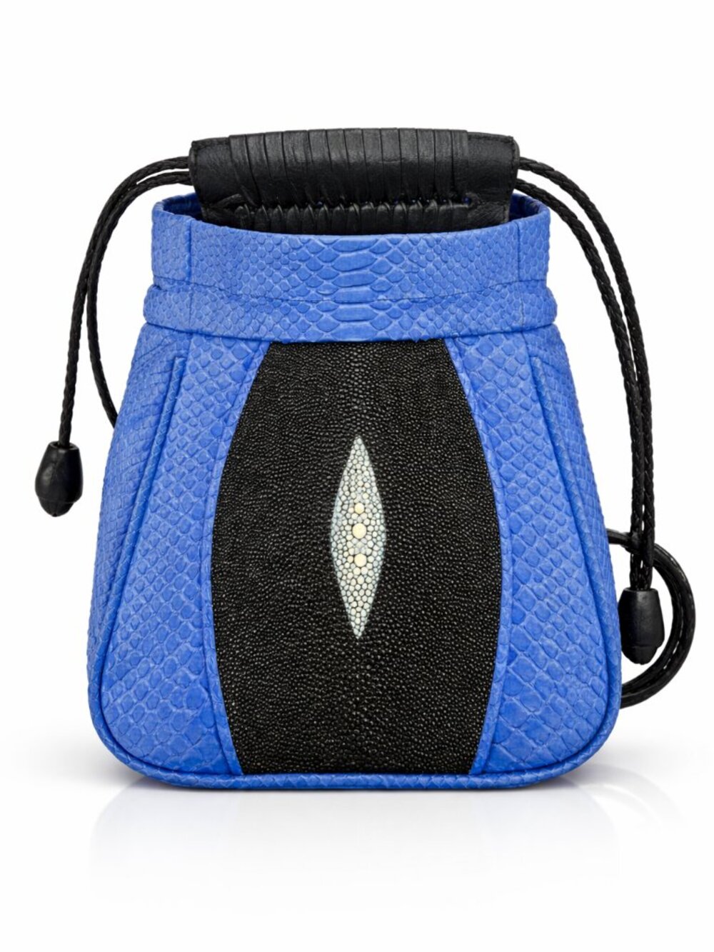 Khirma New York Stingray Leather‎ Drawstring Python Bag Blue Galuchat Exotic